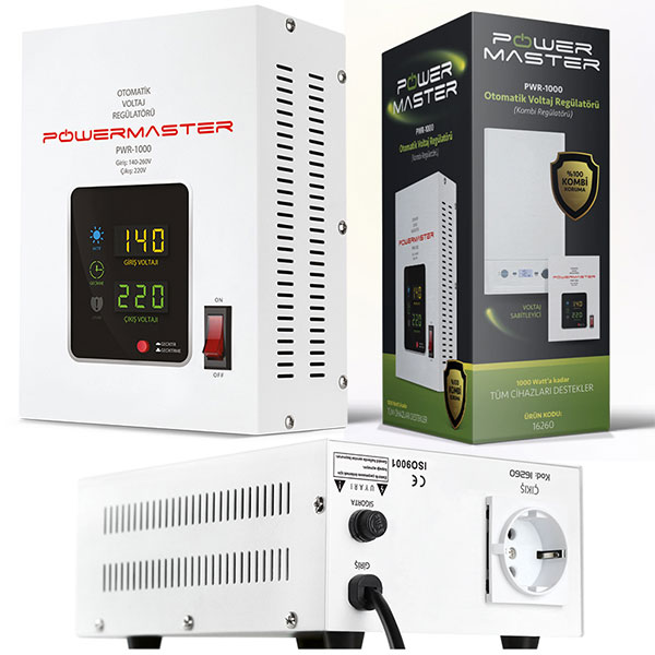 POWERMASTER PWR-1000 OTOMATİK VOLTAJ REGÜLATÖRÜ 1000VA (KOMBİ REGÜLATÖRÜ)